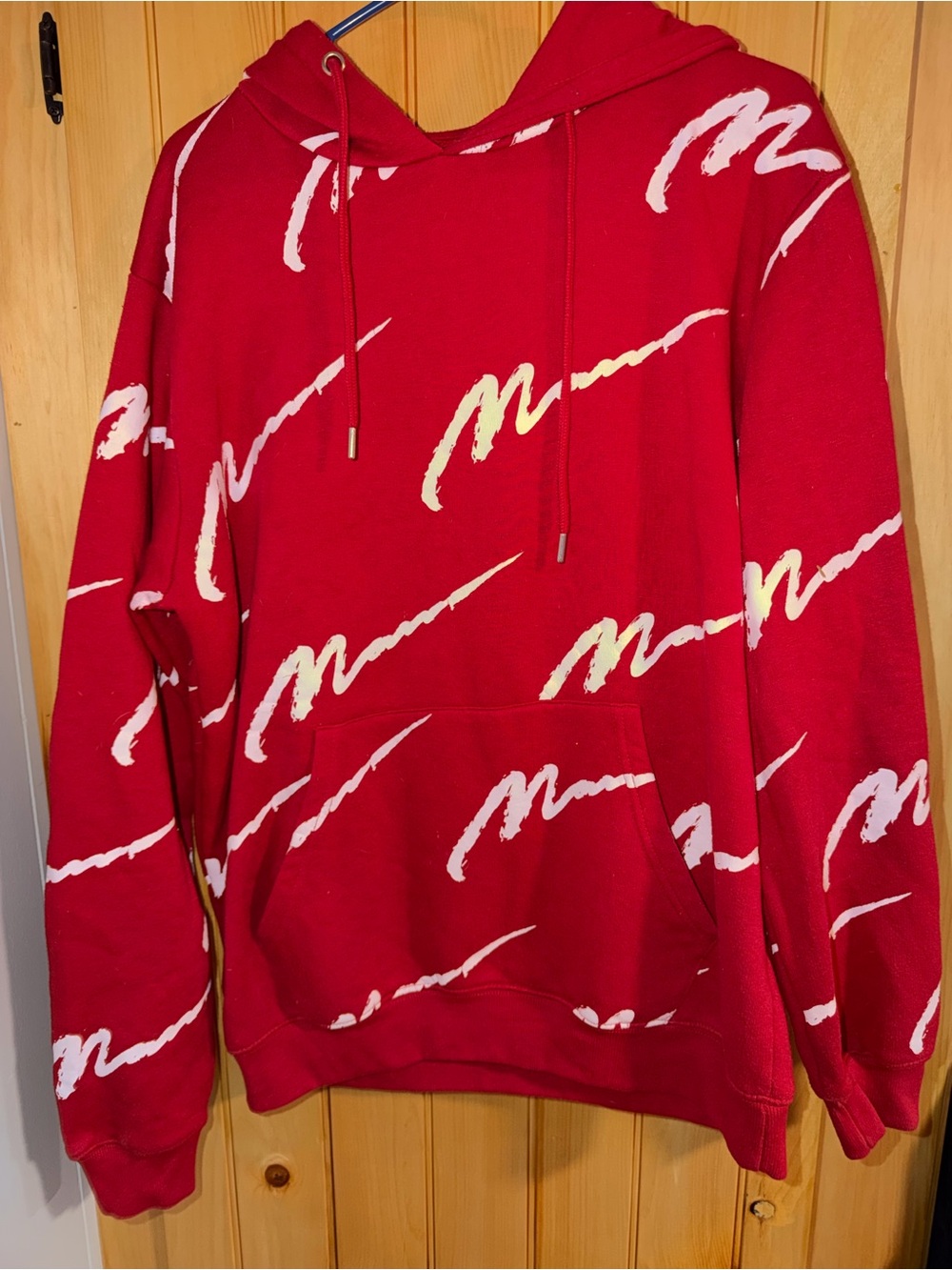 boohooMAN Signature Script- Streetwear Men’s Hoodie- Size L Red&White